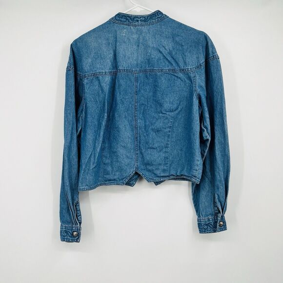 Vintage Ozark Mountain Jean Company Cropped Denim Shirt L Western Cowgirl Rodeo - Picture 8 of 16